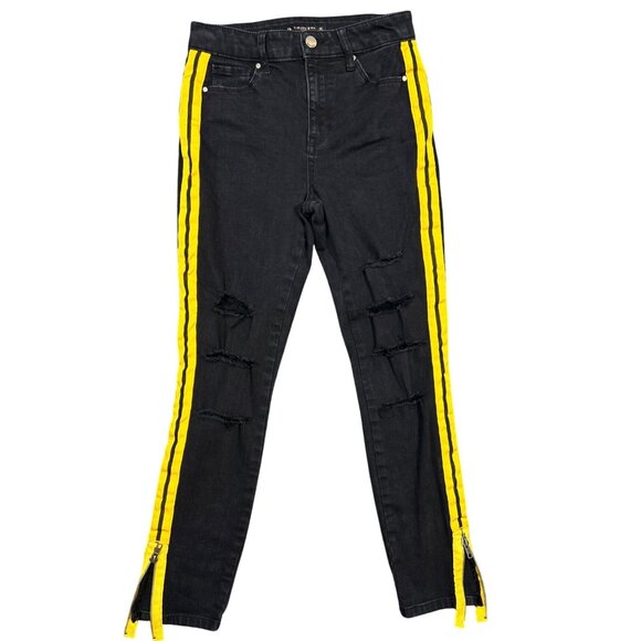 Tinseltown High Rise Striped Ankle Zip Skinny Jeans in Black/Yellow Size 1/25 - Picture 2 of 7